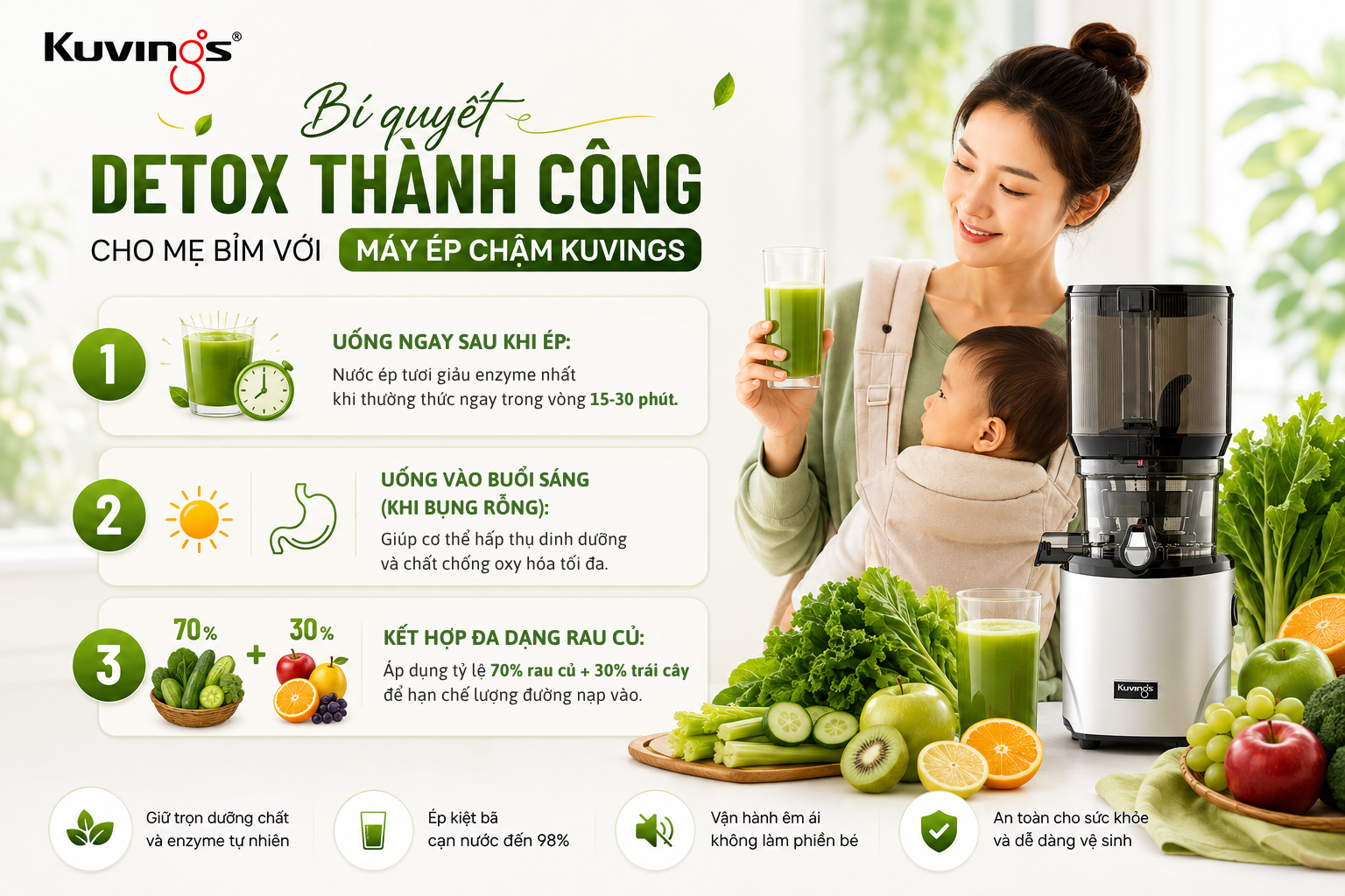Nhật ký Detox 7 ngày của mẹ bỉm sữa: "Da sáng, dáng thon nhờ nước ép nguyên chất mỗi sáng"